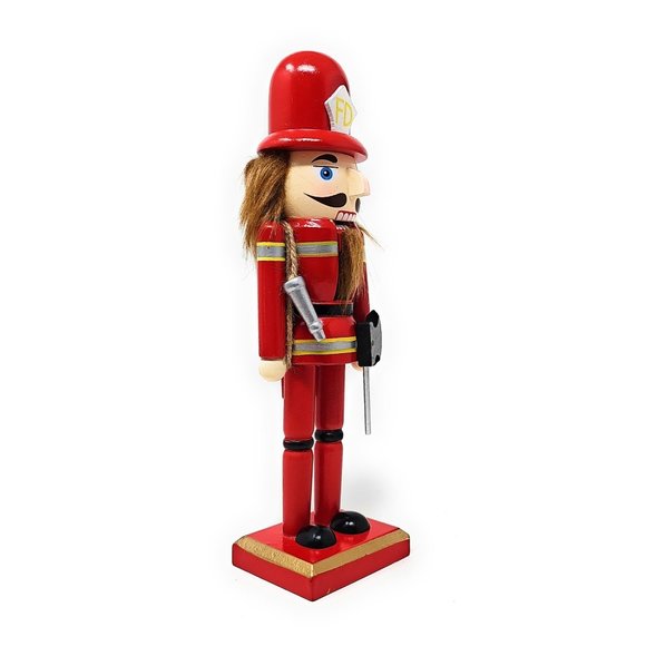 Fireman Firefighter Christmas Wood 10" Nutcracker - Picture 4 of 4